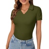 image:imageLYANER Womens Collared V Neck Work Polo ShirtsSolid Army Green