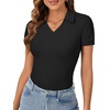 image:imageLYANER Womens Collared V Neck Work Polo ShirtsSolid Black