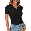 image:imageLYANER Womens Collared V Neck Work Polo ShirtsSolid Black