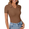 image:imageLYANER Womens Collared V Neck Work Polo ShirtsSolid Coffee Brown