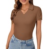 image:imageLYANER Womens Collared V Neck Work Polo ShirtsSolid Coffee Brown