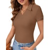 image:imageLYANER Womens Collared V Neck Work Polo ShirtsSolid Coffee Brown