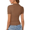 image:imageLYANER Womens Collared V Neck Work Polo ShirtsSolid Coffee Brown