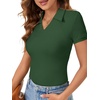 image:imageLYANER Womens Collared V Neck Work Polo ShirtsSolid Dark Green