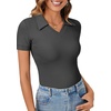 image:imageLYANER Womens Collared V Neck Work Polo ShirtsSolid Dark Grey