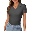 image:imageLYANER Womens Collared V Neck Work Polo ShirtsSolid Dark Grey