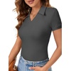 image:imageLYANER Womens Collared V Neck Work Polo ShirtsSolid Dark Grey