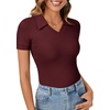 image:imageLYANER Womens Collared V Neck Work Polo ShirtsSolid Deep Red