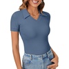 image:imageLYANER Womens Collared V Neck Work Polo ShirtsSolid Haze Blue
