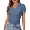 image:imageLYANER Womens Collared V Neck Work Polo ShirtsSolid Haze Blue