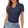 image:imageLYANER Womens Collared V Neck Work Polo ShirtsSolid Navy