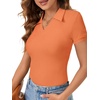 image:imageLYANER Womens Collared V Neck Work Polo ShirtsSolid Orange
