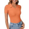 image:imageLYANER Womens Collared V Neck Work Polo ShirtsSolid Orange