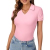 image:imageLYANER Womens Collared V Neck Work Polo ShirtsSolid Pink