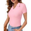 image:imageLYANER Womens Collared V Neck Work Polo ShirtsSolid Pink