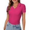 image:imageLYANER Womens Collared V Neck Work Polo ShirtsSolid Rose