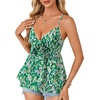 image:imageLYANER Womens Deep V Neck Sexy Babydoll Tank TopsGreen Abstract Pattern