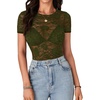 image:imageLYANER Womens Floral Lace Sexy Y2k Tee TopsArmy Green