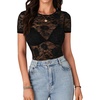 image:imageLYANER Womens Floral Lace Sexy Y2k Tee TopsBlack