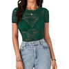 image:imageLYANER Womens Floral Lace Sexy Y2k Tee TopsDark Green