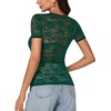image:imageLYANER Womens Floral Lace Sexy Y2k Tee TopsDark Green