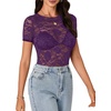 image:imageLYANER Womens Floral Lace Sexy Y2k Tee TopsDark Purple