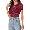 image:imageLYANER Womens Floral Lace Sexy Y2k Tee TopsDark Red