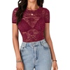 image:imageLYANER Womens Floral Lace Sexy Y2k Tee TopsDark Red