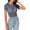 image:imageLYANER Womens Floral Lace Sexy Y2k Tee TopsDusty Blue