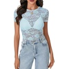 image:imageLYANER Womens Floral Lace Sexy Y2k Tee TopsLight Blue