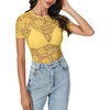 image:imageLYANER Womens Floral Lace Sexy Y2k Tee TopsLight Yellow