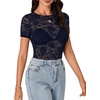 image:imageLYANER Womens Floral Lace Sexy Y2k Tee TopsNavy Blue