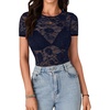 image:imageLYANER Womens Floral Lace Sexy Y2k Tee TopsNavy Blue