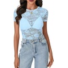 image:imageLYANER Womens Floral Lace Sexy Y2k Tee TopsPale Blue