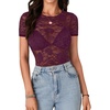 image:imageLYANER Womens Floral Lace Sexy Y2k Tee TopsPlum Purple