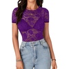image:imageLYANER Womens Floral Lace Sexy Y2k Tee TopsPurple