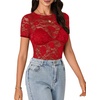 image:imageLYANER Womens Floral Lace Sexy Y2k Tee TopsRed01
