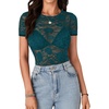image:imageLYANER Womens Floral Lace Sexy Y2k Tee TopsTeal
