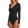 image:imageLYANER Womens Henley V Neck Sexy BodysuitsBlack