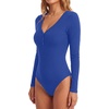 image:imageLYANER Womens Henley V Neck Sexy BodysuitsBright Blue