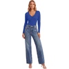 image:imageLYANER Womens Henley V Neck Sexy BodysuitsBright Blue