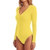 image:imageLYANER Womens Henley V Neck Sexy BodysuitsBright Yellow