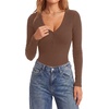 image:imageLYANER Womens Henley V Neck Sexy BodysuitsBrown