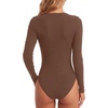 image:imageLYANER Womens Henley V Neck Sexy BodysuitsBrown