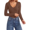 image:imageLYANER Womens Henley V Neck Sexy BodysuitsBrown