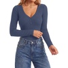 image:imageLYANER Womens Henley V Neck Sexy BodysuitsDark Blue