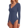 image:imageLYANER Womens Henley V Neck Sexy BodysuitsDark Blue