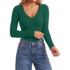 image:imageLYANER Womens Henley V Neck Sexy BodysuitsDark Green
