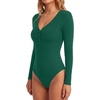 image:imageLYANER Womens Henley V Neck Sexy BodysuitsDark Green