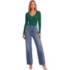 image:imageLYANER Womens Henley V Neck Sexy BodysuitsDark Green